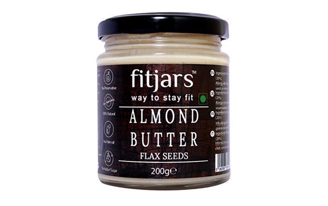 Fitjars Almond Butter with Flax Seeds    Glass Jar  200 grams